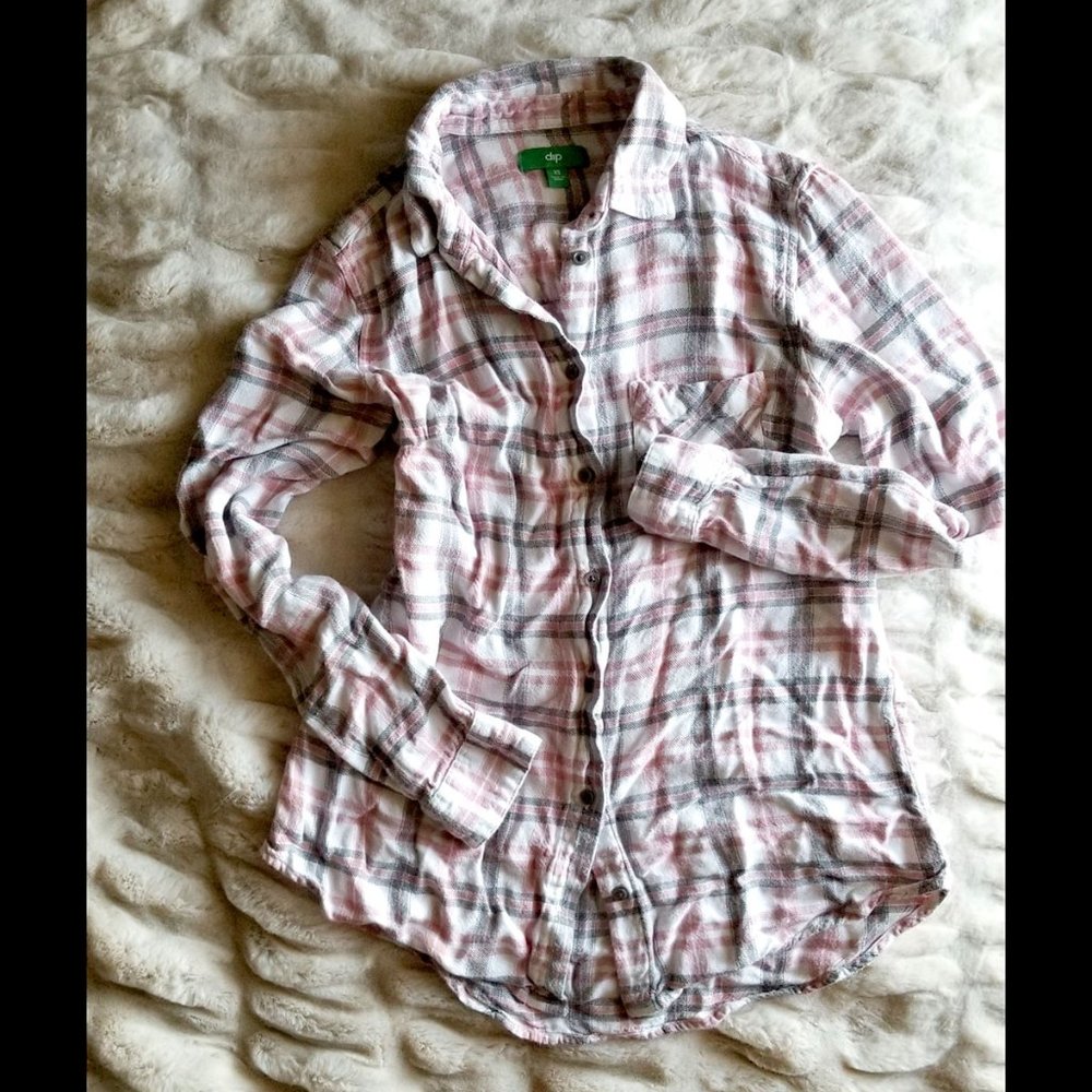 Gray/White/Pink Flannel Button-down Shirt